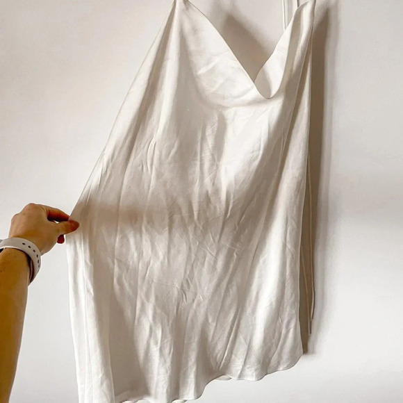 Zara Satin Effect Cowl Neck Slip Mini Dress White Sz Small Blogger Fav - Picture 6 of 11